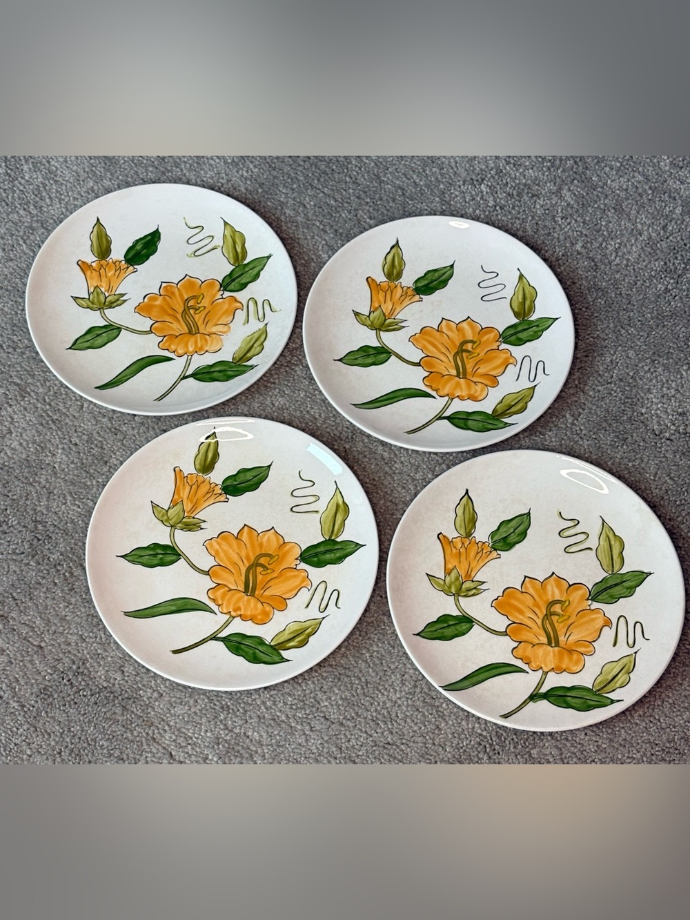 Fuyi Iron Stone Squash Blooms Ceramic Salad/Dessert Plates - Set of 4